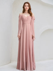 Dusty Rose Chiffon A Line Spaghetti Straps Floor Length Bridesmaid Dress