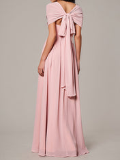 Petal A Line Chiffon V Neck Short Sleeves Floor-Length Bridesmaid Dresses