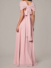 Petal A Line Chiffon V Neck Short Sleeves Floor-Length Bridesmaid Dresses