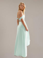 Mint Sheath/Column Satin Off The Shoulder Sleeveless Floor Length Dress
