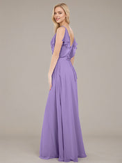 Tahiti A Line Chiffon Spaghetti Straps Sleeveless Floor-Length Bridesmaid Dresses