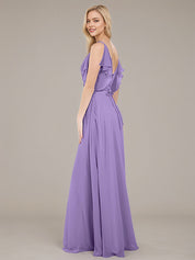 Tahiti A Line Chiffon Spaghetti Straps Sleeveless Floor-Length Bridesmaid Dresses