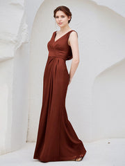 Burgundy Chiffon Sheath/Column V Neck Sleeveless Floor Length Bridesmaid Dress