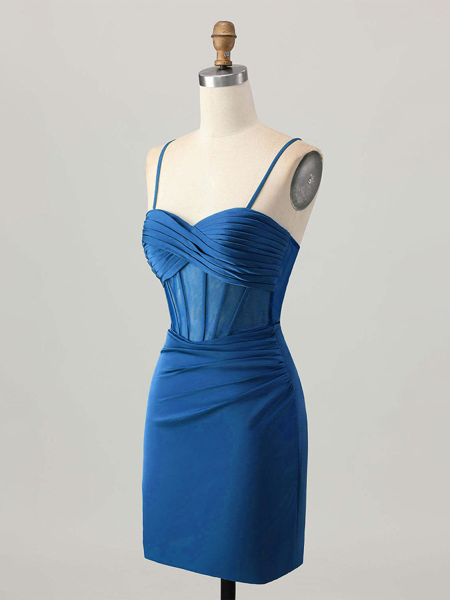 Blue Satin Tight Short Corset Homecoming Dress