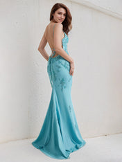 Aqua Blue Chiffon Trumpet/Mermaid Spaghetti Straps Sleeveless Floor Length Bridesmaid Dress