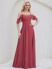 Cinnamon Rose Chiffon A Line Spaghetti Straps Floor Length Bridesmaid Dress