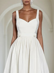 White Lace Beaded Spaghetti Sleeveless A-Line Midi Dress