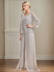 Chiffon Square Neck Sleeveless Floor Length Pleated Mother of the Bride Pantsuits