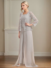 Chiffon Square Neck Sleeveless Floor Length Pleated Mother of the Bride Pantsuits