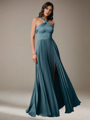 Robe de travail semi-formelle verte sans manches à volants, robe midi ajustée