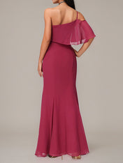 Mulberry Sheath/Column Chiffon One Shoulder Sleeveless Floor-Length Bridesmaid Dresses
