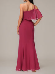 Mulberry Sheath/Column Chiffon One Shoulder Sleeveless Floor-Length Bridesmaid Dresses