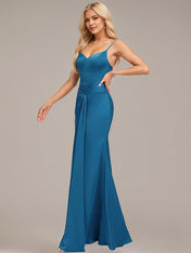 Trumpet/Mermaid Spaghetti Straps Floor-Length Satin Bridesmaid Dress With Ruffle