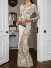 Champagne Mermaid Gown Silver Sequin Dress