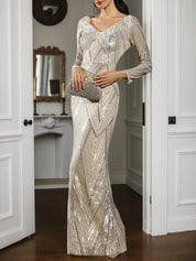 Champagne Mermaid Gown Silver Sequin Dress
