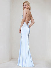 Sky Blue Satin Trumpet/Mermaid Spaghetti Straps Sleeveless Floor Length Bridesmaid Dress