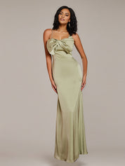 Dusty Sage Sheath/Column Satin Spaghetti Straps Sleeveless Floor-Length Bridesmaid Dresses