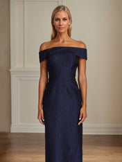 Navy Sheath/Column Off The Shoulder Floor Length Mother of the Bride Dresses