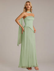 A Line Satin Off The Shoulder Sleeveless Floor Length Dress