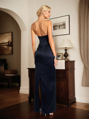 Navy Sheath/Column Sweetheart Neckline Sleeveless Satin Mother Of The Bride Dress