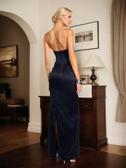 Navy Sheath/Column Sweetheart Neckline Sleeveless Satin Mother Of The Bride Dress