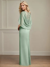Sheath/Column Satin Scoop Neck Cap Sleeves Floor Length Mother Of The Bride Dresses