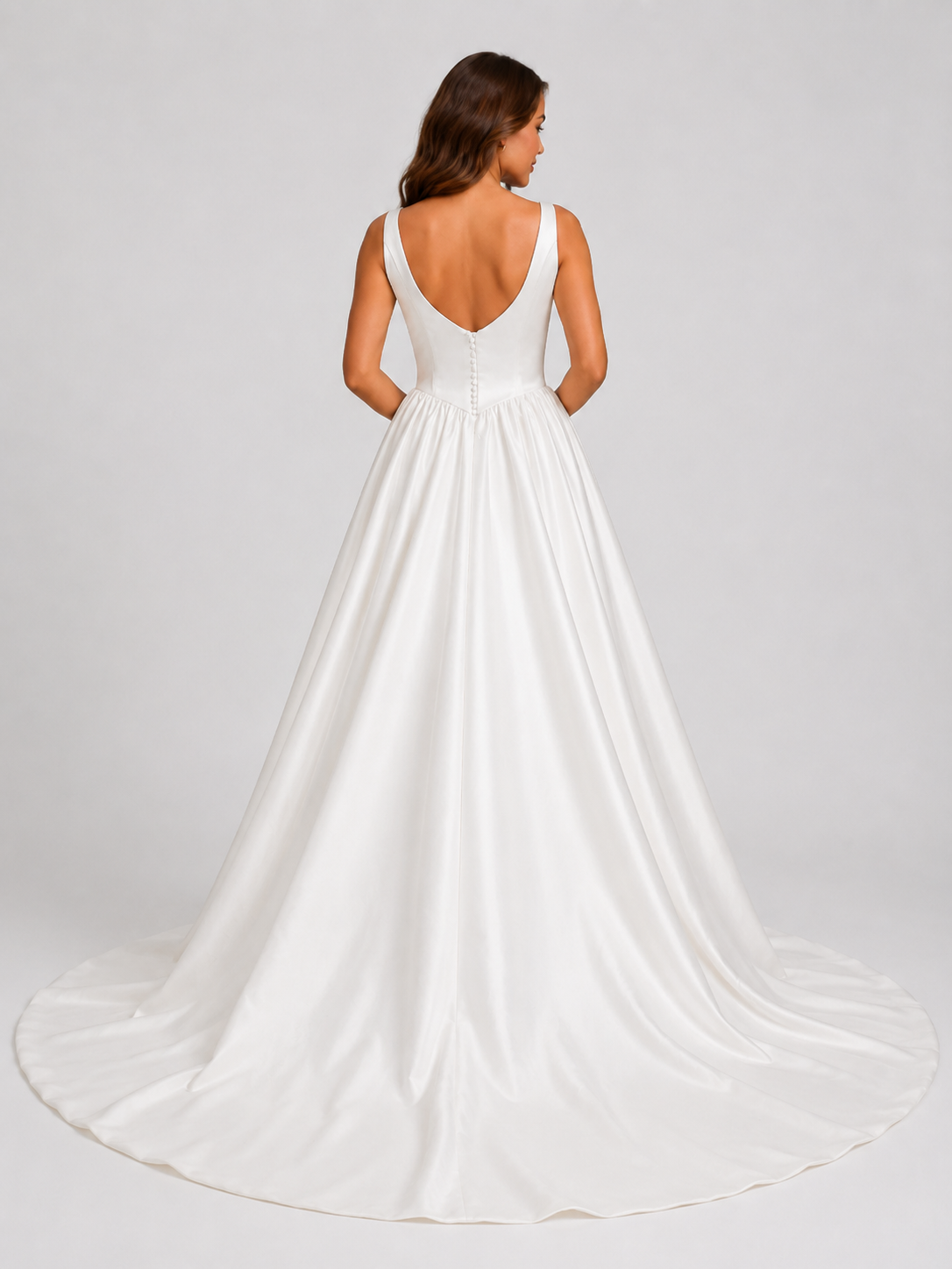 Elegant Square Neckline Satin A-Line Wedding Dress with Chapel Train