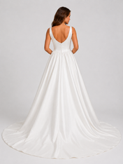 Elegant Square Neckline Satin A-Line Wedding Dress with Chapel Train