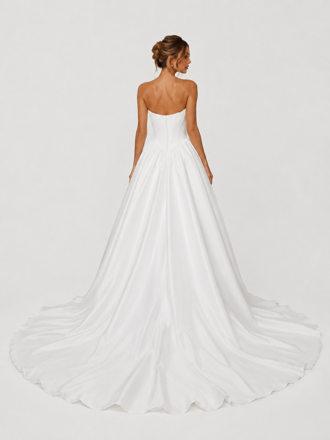 Elegant Strapless Corset Satin Ball Gown Wedding Dress with Chapel Train
