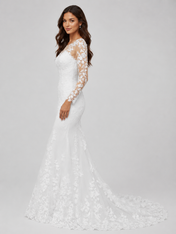 Elegant Illusion Long-Sleeve Lace Mermaid Wedding Dress with Keyhole Back and Sweep Train