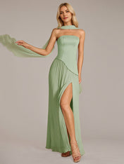 A Line Satin Off The Shoulder Sleeveless Floor Length Dress