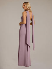 Dusk Sheath/Column Chiffon Off The Shoulder Sleeveless Floor Length Dress