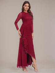 Burgundy Trumpet/Mermaid Scoop Asymmetrical Chiffon Bridesmaid Dress With Ruffle Ruched