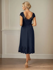 A Line Scoop Neck Cap Sleeves Ankle Length Chiffon Mother of the Bride Dress