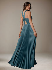 Robe de travail semi-formelle verte sans manches à volants, robe midi ajustée