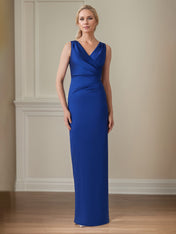 Sapphire Satin Sheath/Column V Neck Floor Length Mother of the Bride Dresses