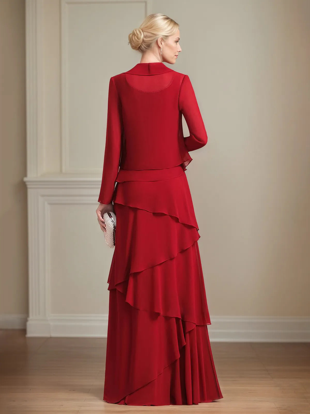 Chiffon Square Neck Sleeveless Floor Length Pleated Mother of the Bride Dresses With Jacket