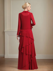 Chiffon Square Neck Sleeveless Floor Length Pleated Mother of the Bride Dresses With Jacket