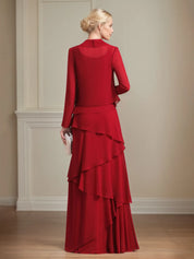 Chiffon Square Neck Sleeveless Floor Length Pleated Mother of the Bride Dresses With Jacket
