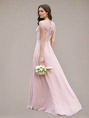 Petal A-Line Chiffon Scoop Neck Sleeveless Floor-Length Bridesmaid Dresses With Appliques