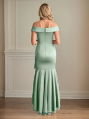 Sheath/Column Satin Off The Shoulder Sleeveless Asymmetrical Dress