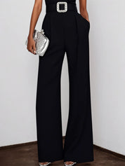Black Side-Slit Sleeveless Wide-Leg Jumpsuit With Belt
