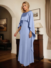 Sheath/Column Stretch Crepe Boat Neck Cape Sleeves Floor Length Dress