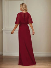 A Line V Neck 1/2 Sleeve Floor Length Chiffon Mother of the Bride Dress