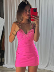 Beaded V Neck Corset Bodice Homecoming Dress