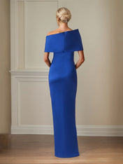 Royal Blue Satin Sheath/Column Off The Shoulder Floor Length Mother of the Bride Dresses