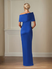 Sapphire Satin Sheath/Column Off The Shoulder Floor Length Mother of the Bride Dresses
