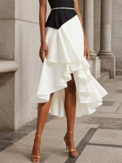 White Sequins Peplum Classic Gallus A-Line Midi Dress