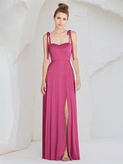 A Line Satin Spaghetti Straps Sleeveless Floor Length Bridesmaid Dress