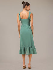 Green Sheath/Column Chiffon Square Neck Sleeveless Asymmetrical Dresses With Ruffles